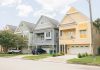 Colorful residential homes in Houston Heights neighborhood, Texas.