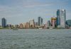 Breathtaking view of the New York City skyline captured from across the river.