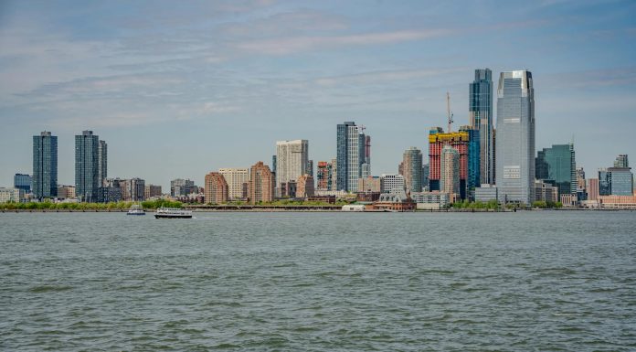 Breathtaking view of the New York City skyline captured from across the river.