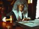 A judge in a courtroom holding a gavel, focused on legal documents.