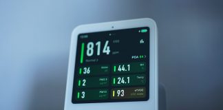 BREAKING: New Jersey Ranked Third Loudest State in U.S. A sleek air quality monitor showing CO2 and other air metrics, ideal for smart homes.
