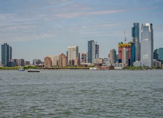 Breathtaking view of the New York City skyline captured from across the river.