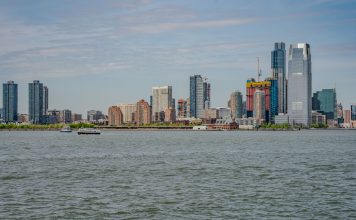 Breathtaking view of the New York City skyline captured from across the river.