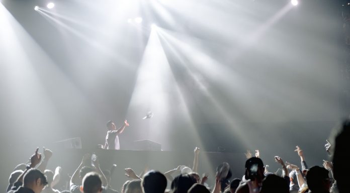DJ performing in a lively nightclub with a crowd enjoying the vibrant atmosphere.