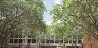 Students walking through a sunlit university campus in Coral Gables, Florida.