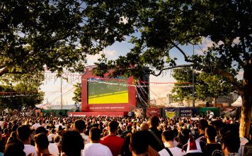 BREAKING: World Cup Final Watch Party Among This Week’s Events Crowd gathered in İstanbul park watching Euro football on big screen. Energetic summer atmosphere.
