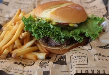 Hoboken’s River Street Garage: The Lunch Spot You Didn’t Know You Needed Tasty beef burger with French fries served on printed paper in Sacramento.