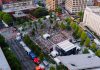 Drone captures vibrant outdoor concert crowd in central Chattanooga, Tennessee.