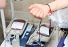 Jersey City Medical Center Pleads for Blood Donations Amid Critical Shortage Close-up of blood donation process showing a donor's arm and blood bags in a clinic.
