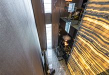 High-angle view of a modern interior featuring elegant lighting and design details.
