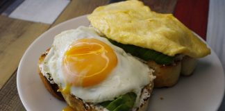 Tasty breakfast with fried egg and avocado on toast, ideal for food lovers.
