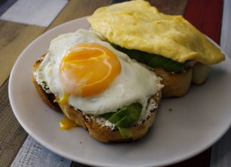 Tasty breakfast with fried egg and avocado on toast, ideal for food lovers.