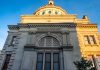 Detailed view of the historic Williamsburgh Savings Bank in Brooklyn, New York, captured at sunset.