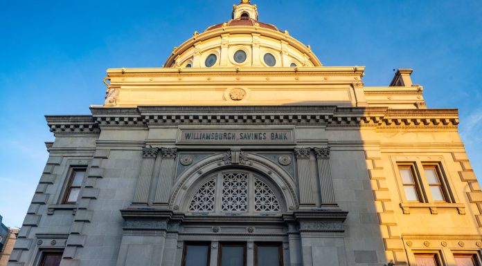 Best Banks and Credit Unions in North Bergen, NJ (2026 Guide) Detailed view of the historic Williamsburgh Savings Bank in Brooklyn, New York, captured at sunset.