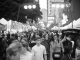 BREAKING: First Street Sundays Return to Hoboken Sept 13 Bustling street market with diverse crowd in black and white.