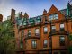 A detailed view of historic brick buildings with classic architectural elements in Boston, Massachusetts.