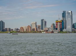 Breathtaking view of the New York City skyline captured from across the river.