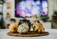 Fall Home Refresh: Meet the Jersey City Designer Behind Narine + Co. Stylish autumn decoration with pumpkins and candles in a cozy living room setting.